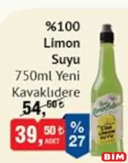 YENİ KAVAKLIDERE %100 LİMON SUYU 750 ML fiyat ve kampanya bilgisi